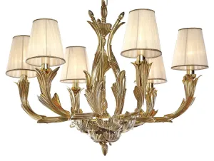 Brass French Gold Pleated Organza Shade Chandelier 330/6-P