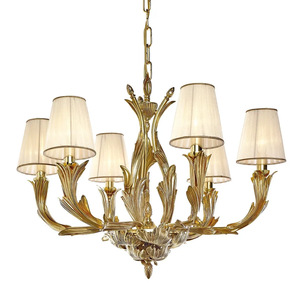 Brass French Gold Pleated Organza Shade Chandelier 330/6-P