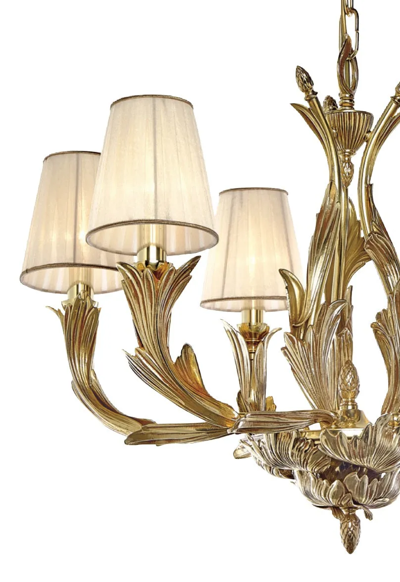 Brass French Gold Pleated Organza Shade Chandelier 330/6-P