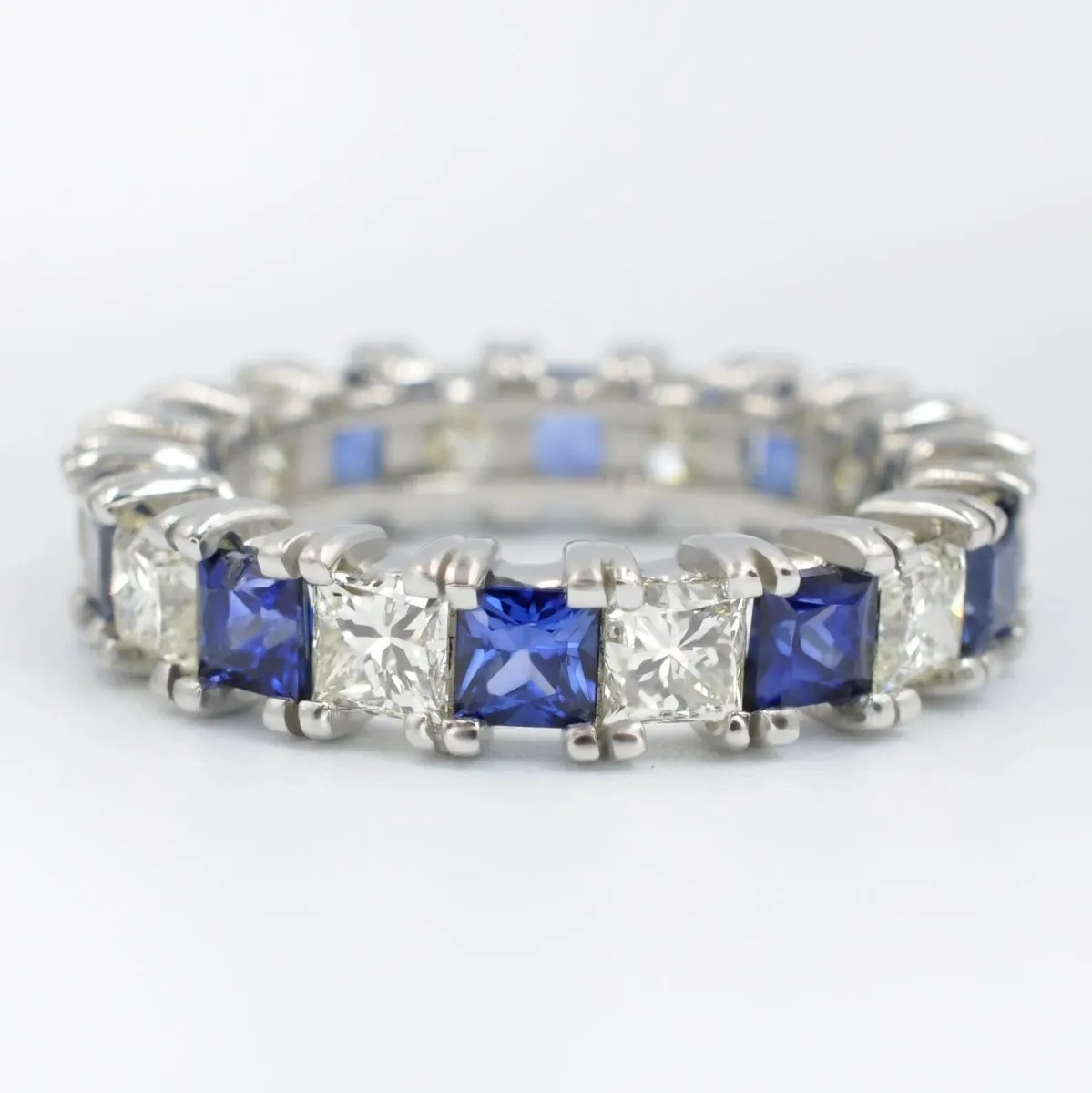 Brilliant 4.70CT Princess cut Diamonds and Blue Sapphires Eternity Ring in Platinum