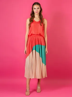 Color Block Pleated Skirt