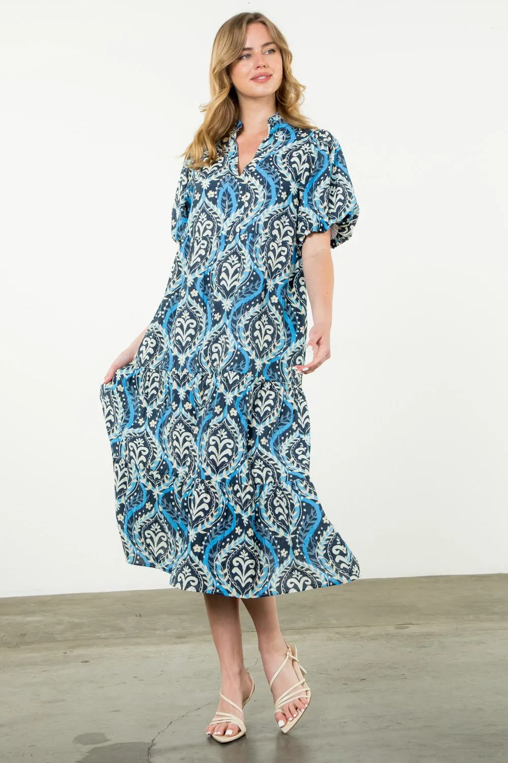 Connie Puff Sleeve Tiered Printed THML Dress