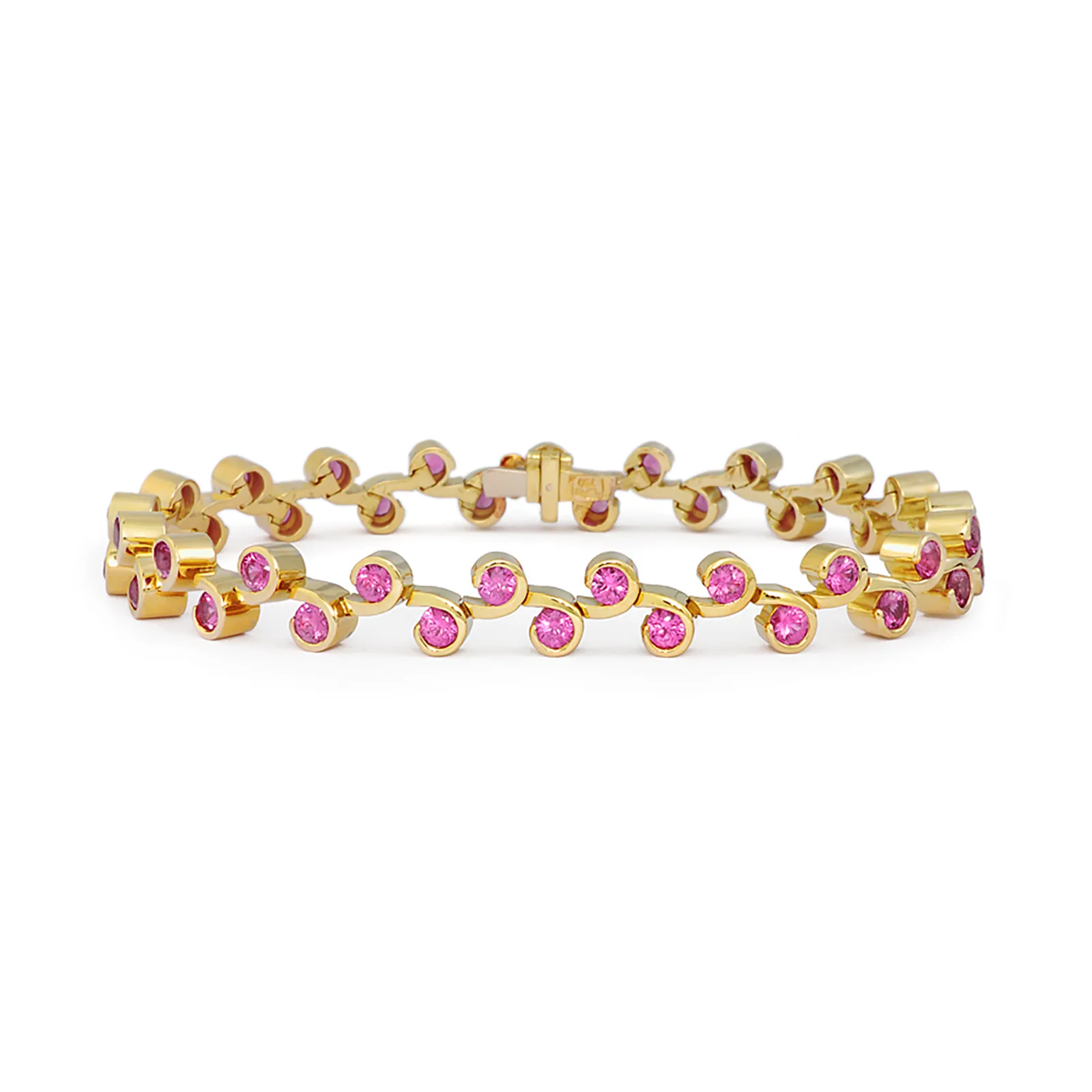 Contour Pink Sapphire and Yellow Gold Link Bracelet