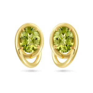 Contour Swirl Peridot and Yellow Gold Earrings