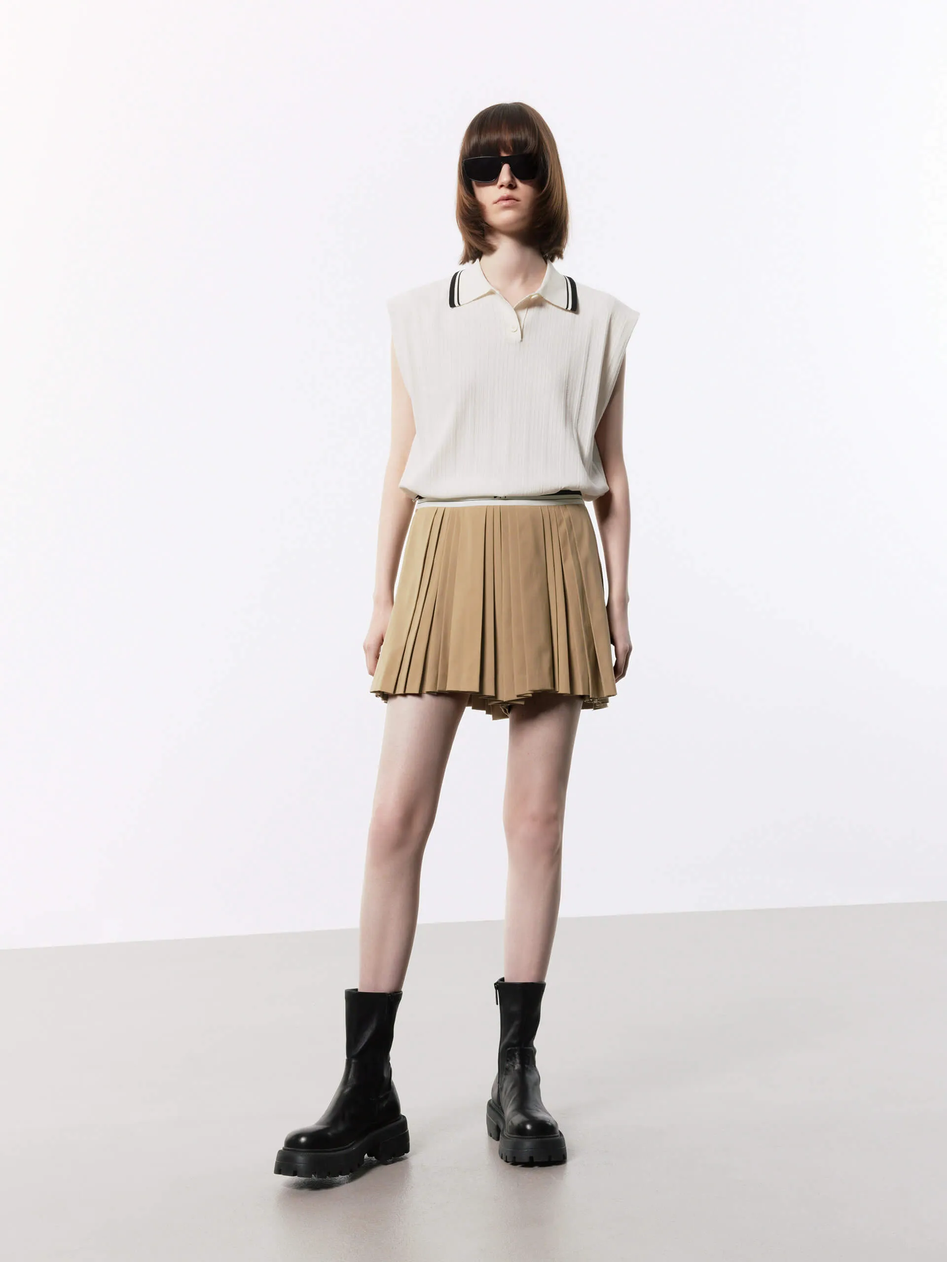 Contrast Waist Pleated Skort