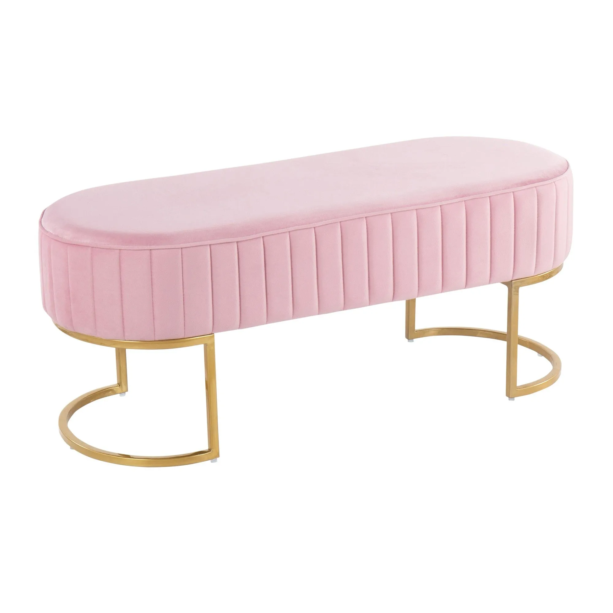 Demi Glam Pleated Bench in Gold Steel and Pink Velvet by LumiSource