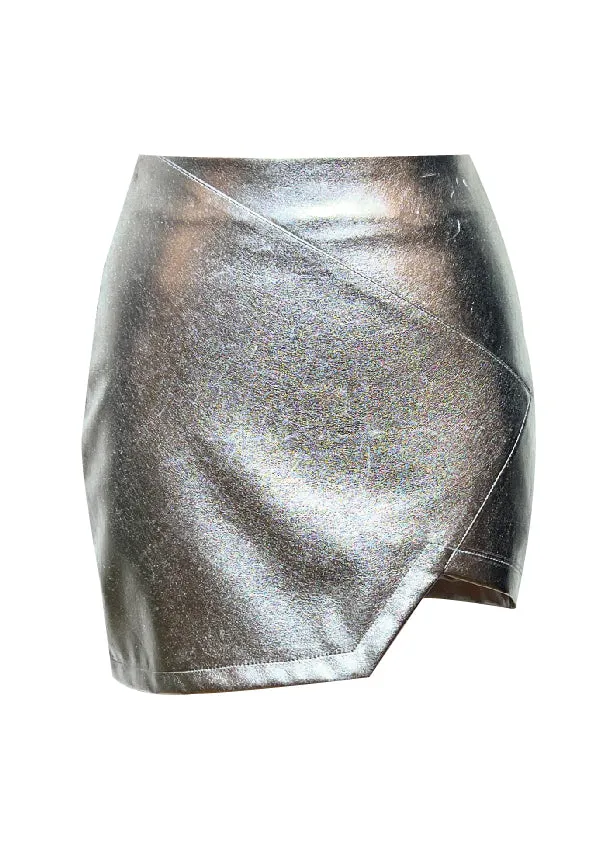 Dian Asymmetric Vegan Leather Mini Skirt