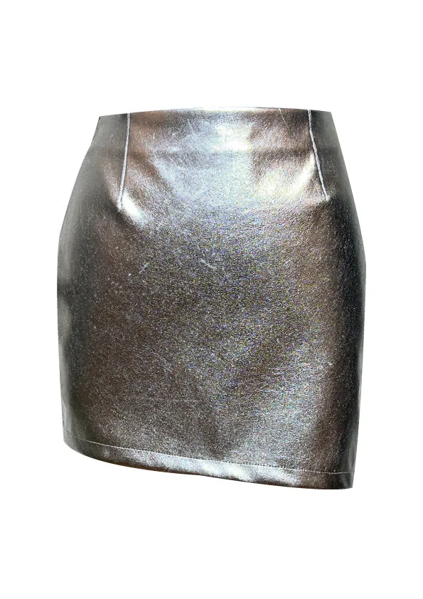 Dian Asymmetric Vegan Leather Mini Skirt