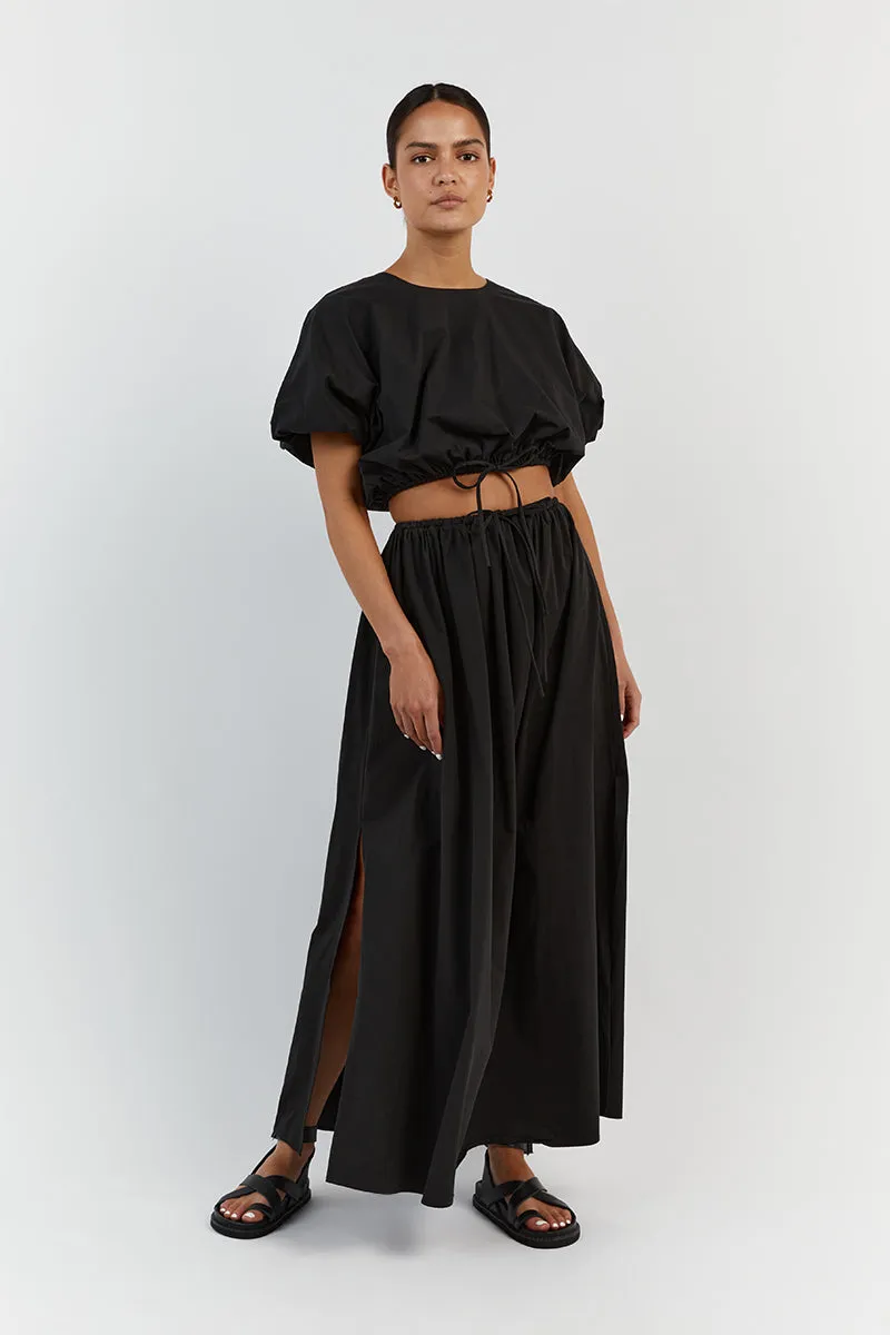 ELLA BLACK COTTON MIDI SKIRT