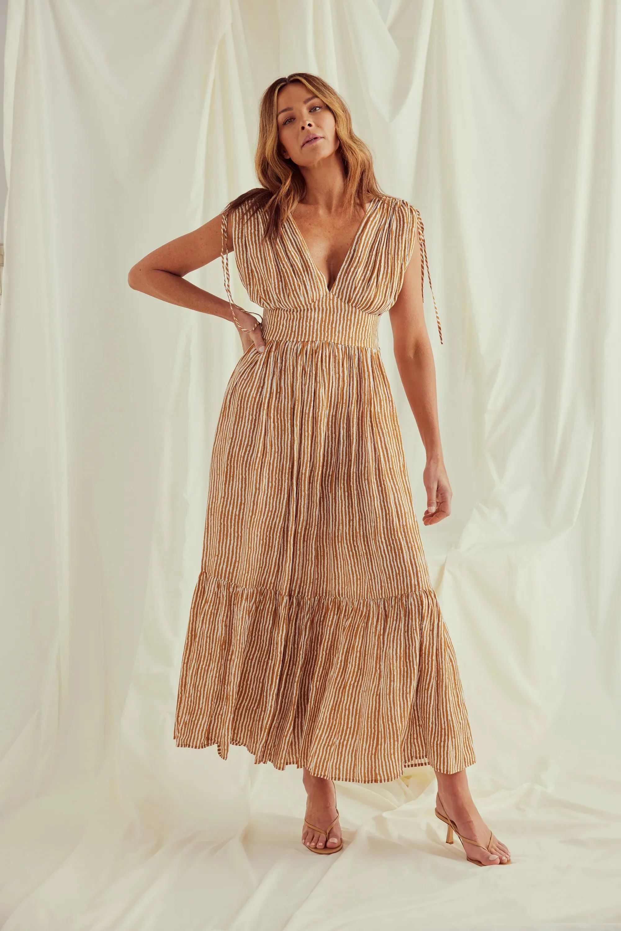 Ellody Dress in Tan Stripe