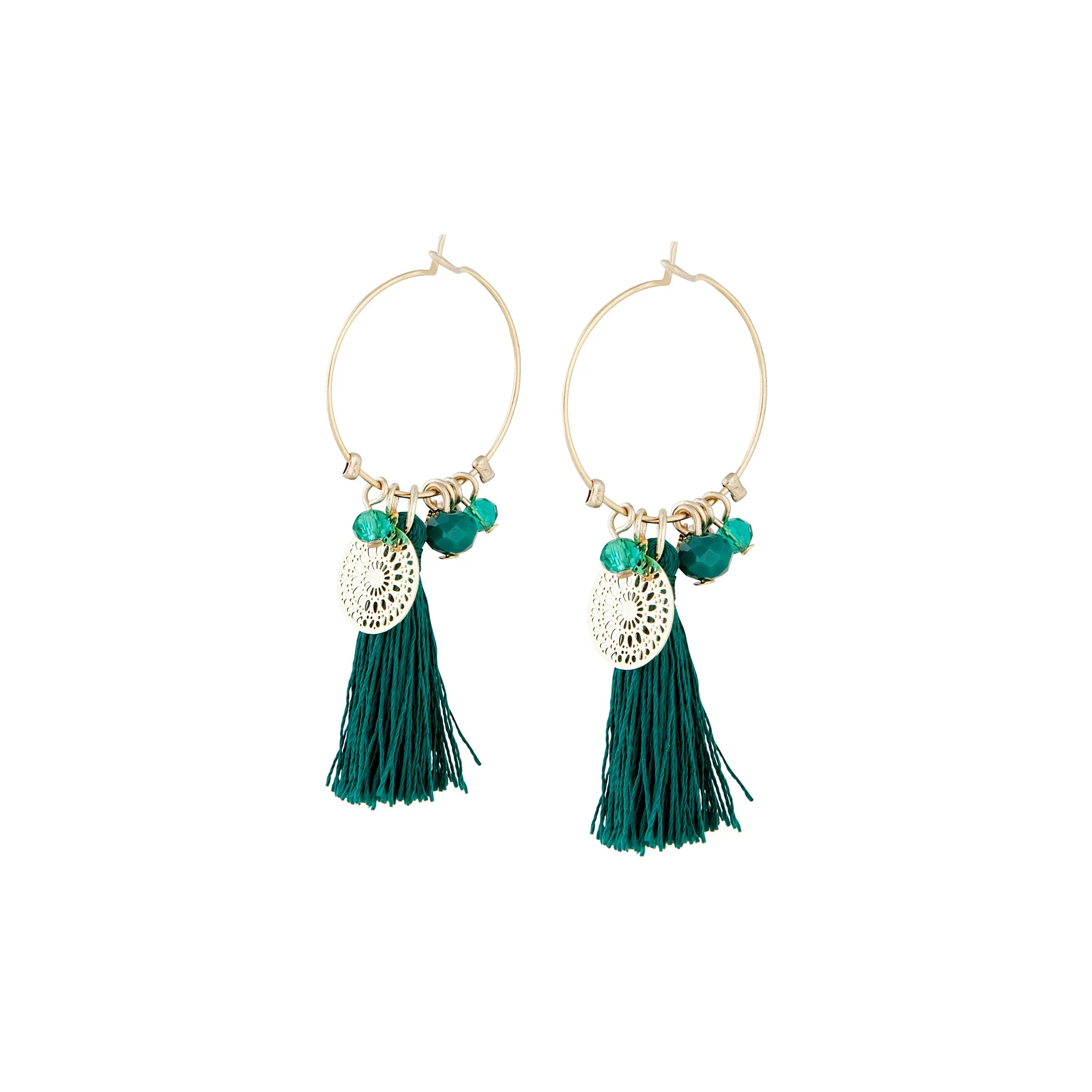 Emerald Tassel Charm Hoop Earring