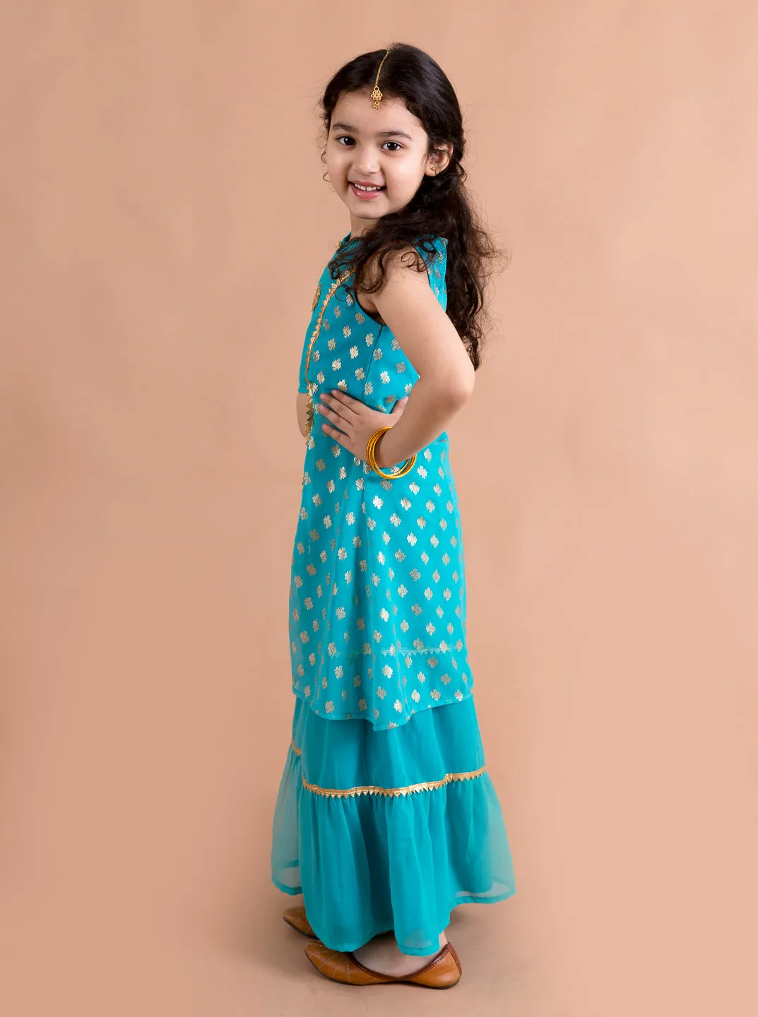 Girls High Slit Kurti With Skirt