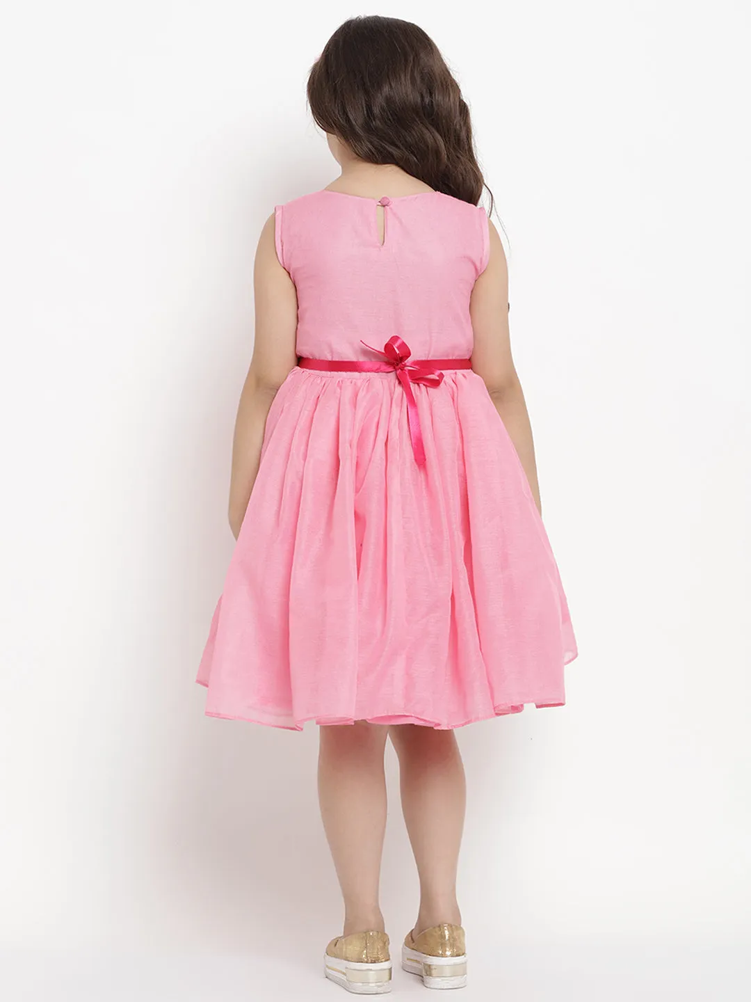 Girls Pink Layered Flared Dress