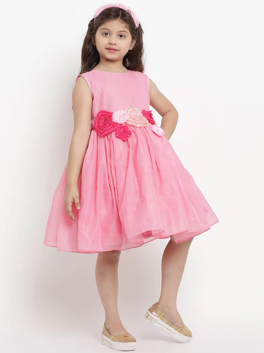 Girls Pink Layered Flared Dress