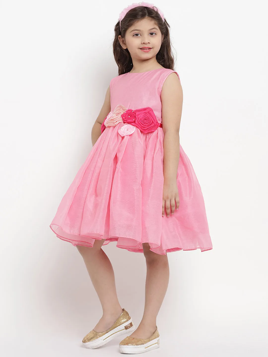 Girls Pink Layered Flared Dress