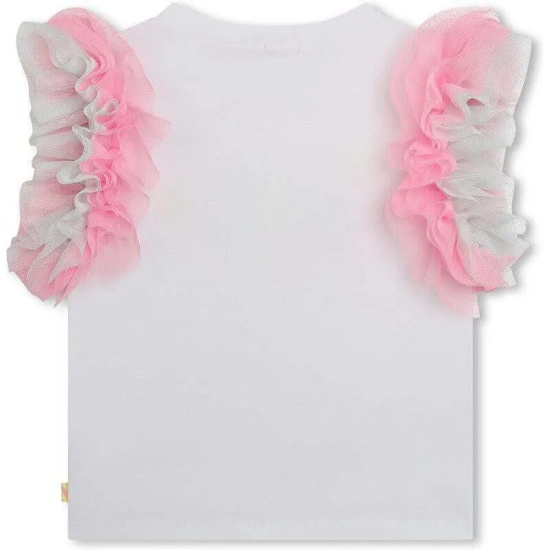 Girls White Short Sleeve Tulle T-Shirt