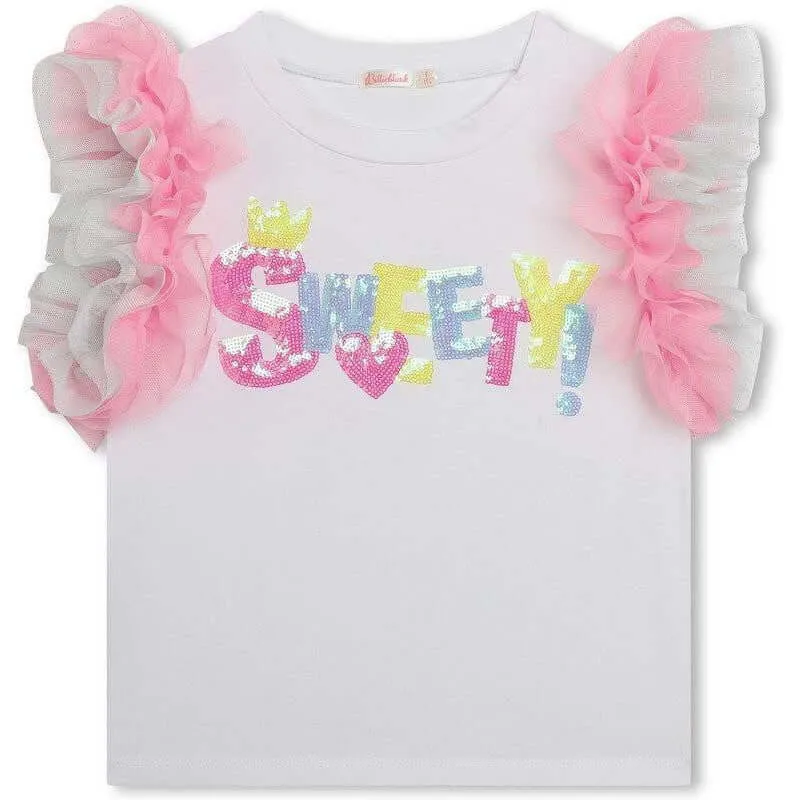 Girls White Short Sleeve Tulle T-Shirt