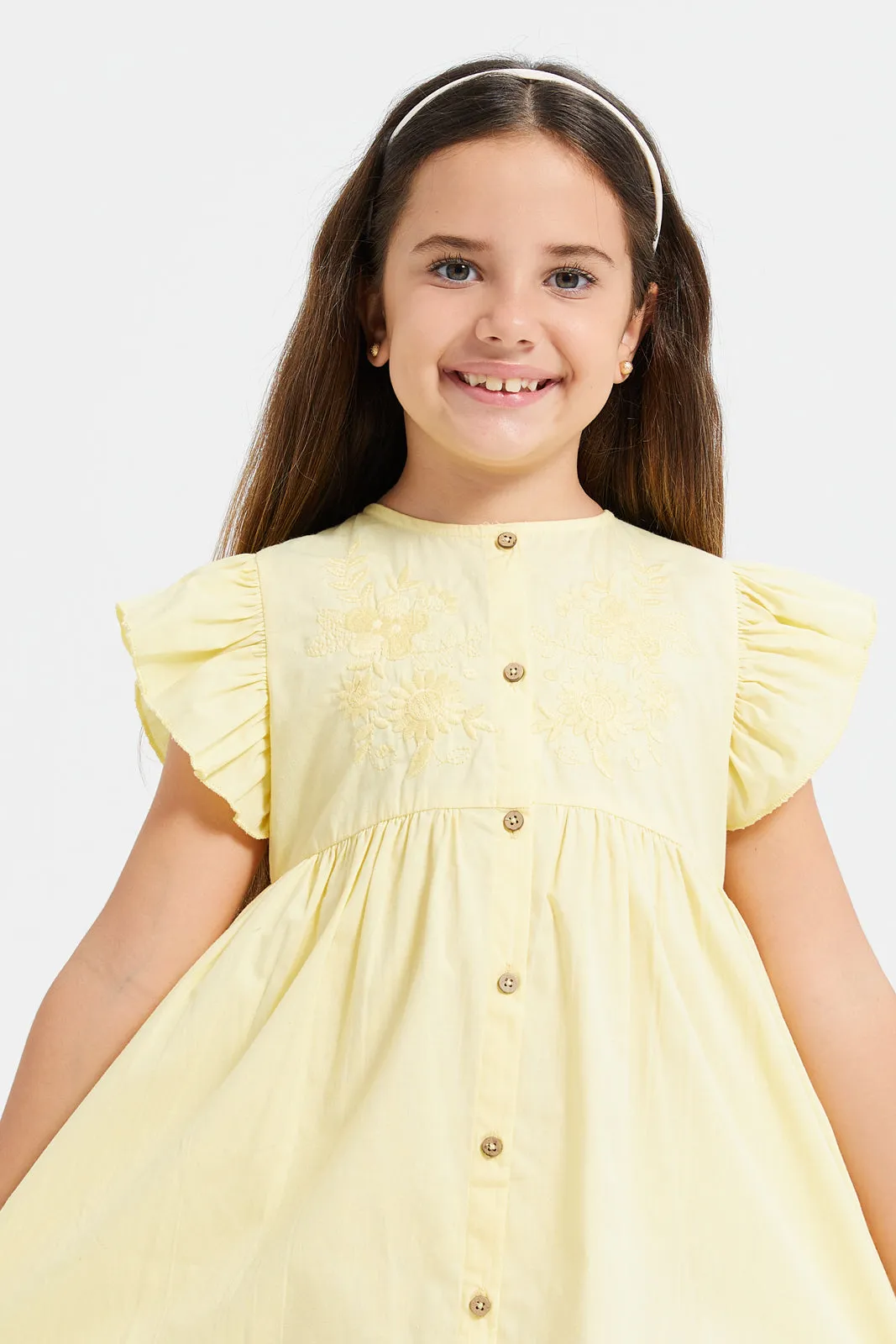 Girls Yellow Flare Sleeves Dress