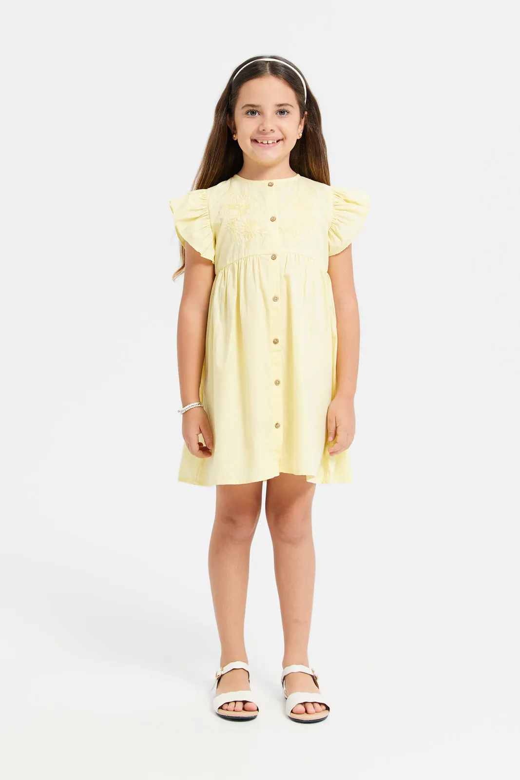 Girls Yellow Flare Sleeves Dress