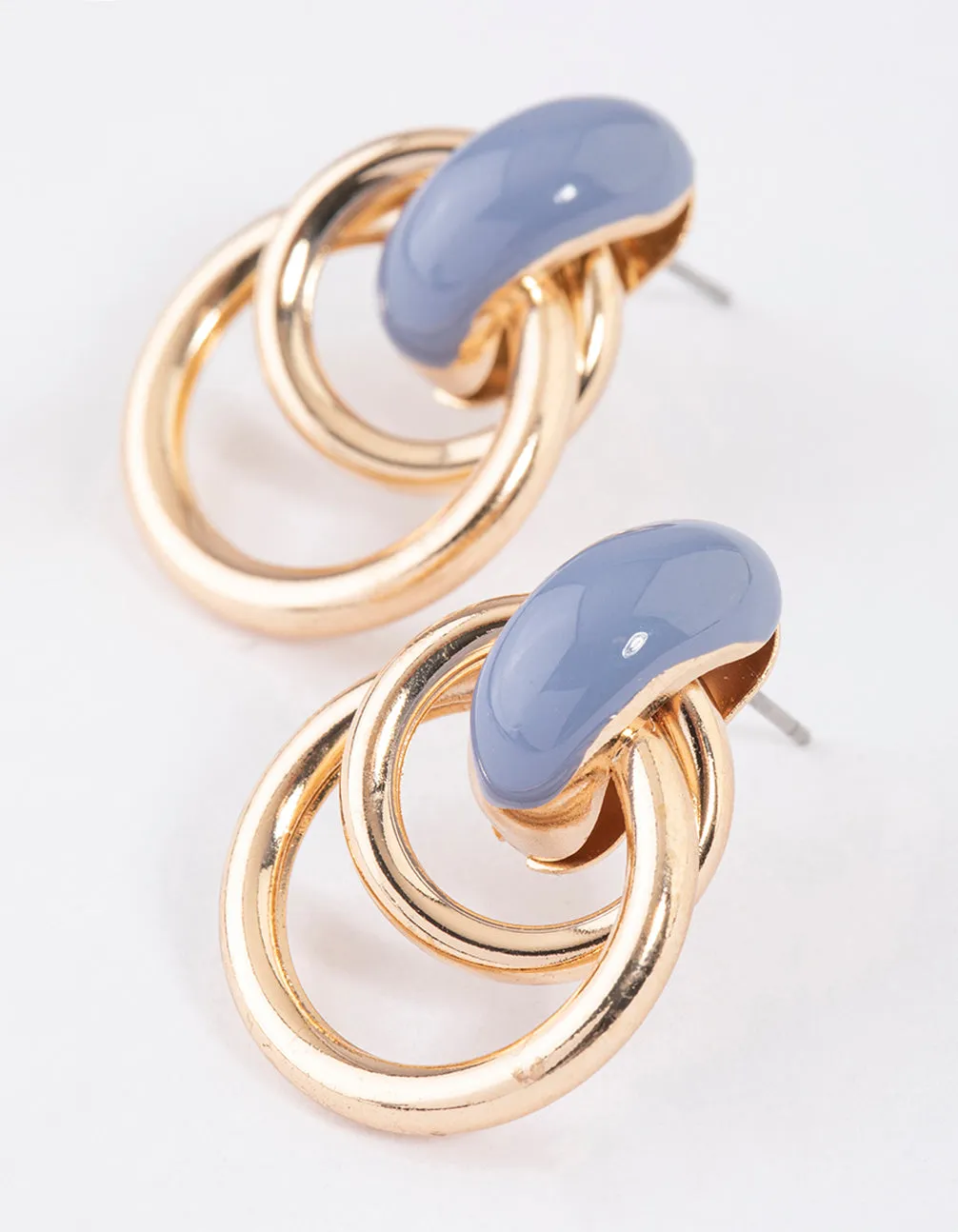 Gold Double Ring Enamel Earrings