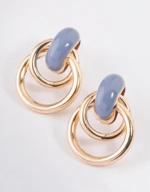 Gold Double Ring Enamel Earrings