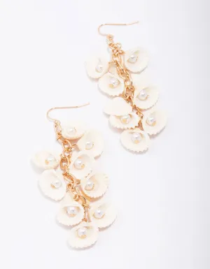 Gold Flowing Shell Drip Earrings