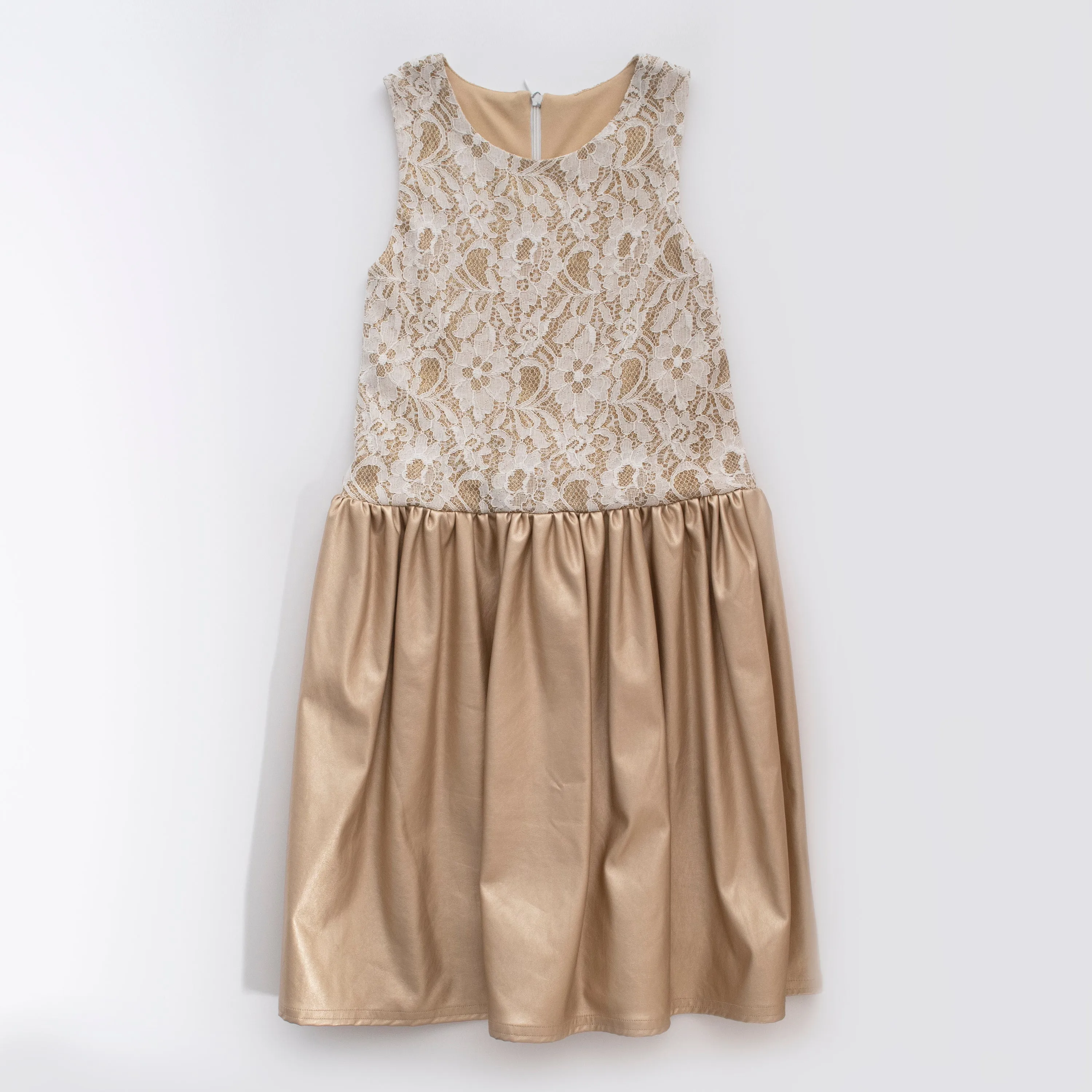 Gold Lace Pleather Dress