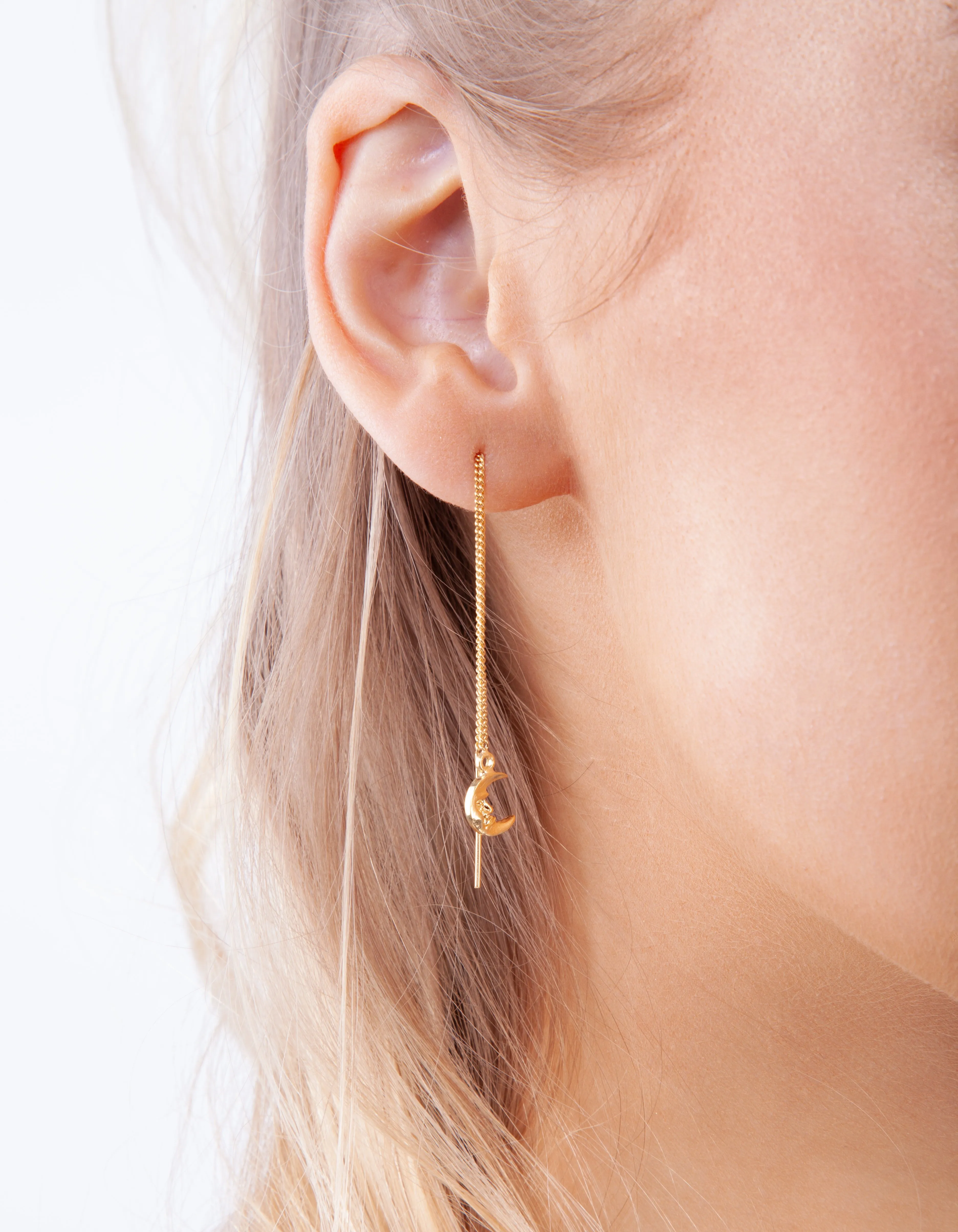 Gold Plated Sterling Silver Moon Thread Earrings