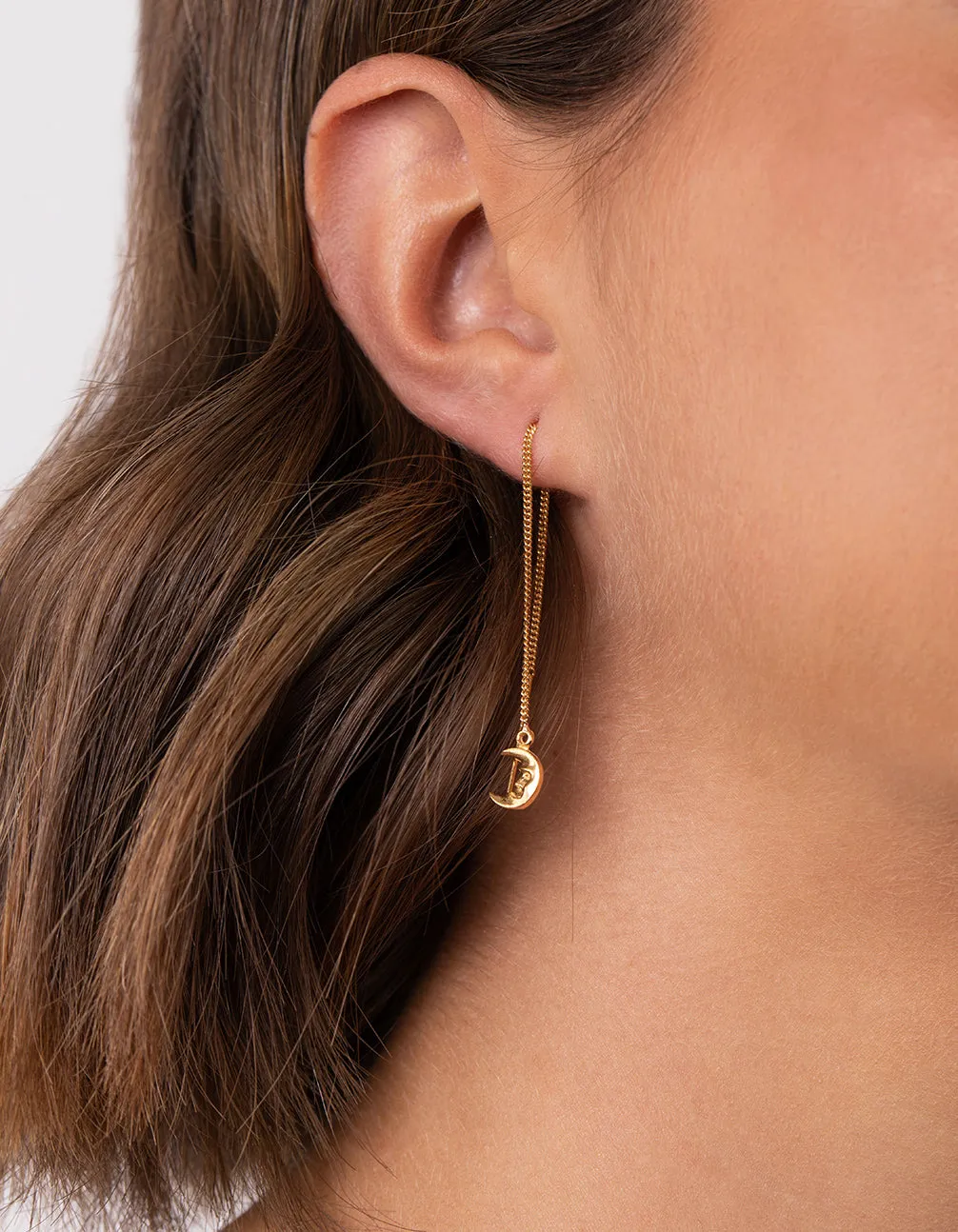 Gold Plated Sterling Silver Moon Thread Earrings