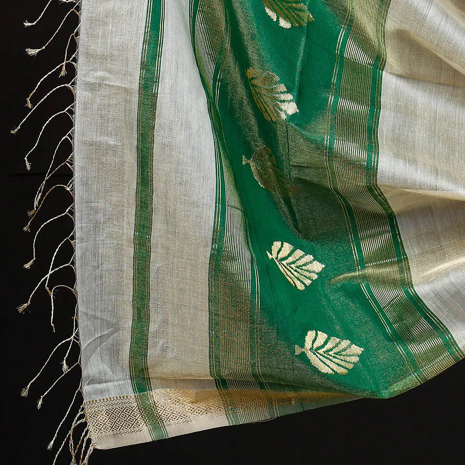 Green - 2pc Maheshwari Zari Work Handloom Suit Material Set With Tissue Dupatta