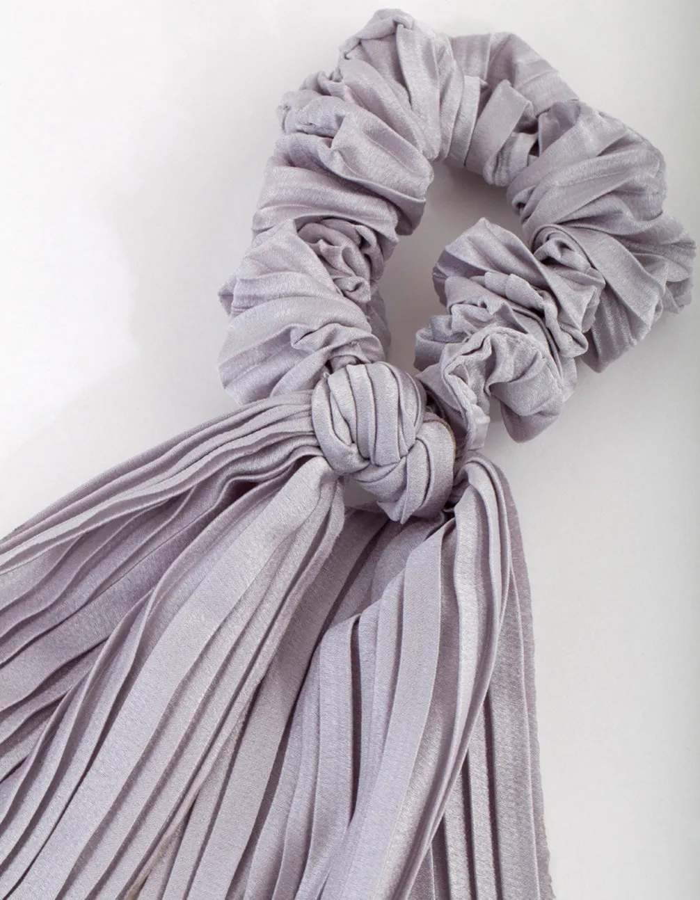 Grey Pleated Scarf Scrunchie