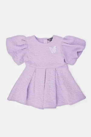 Infant Girls Lilac Jacquard Puff Sleeves Dress