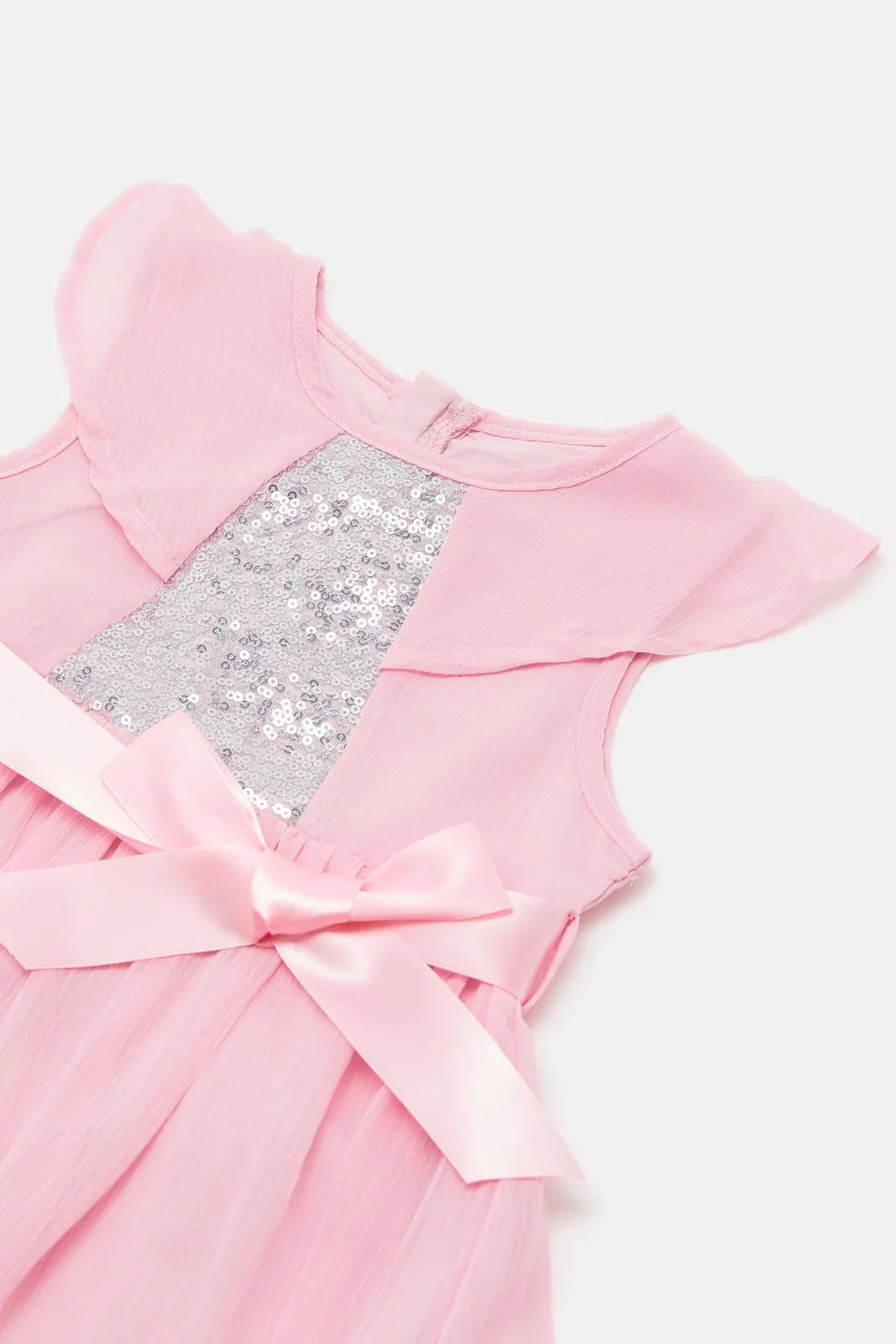 Infant Girls Pink Sequin Yoke Dress