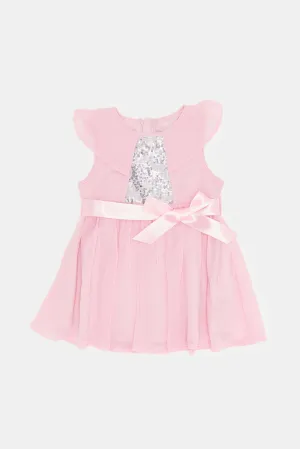 Infant Girls Pink Sequin Yoke Dress