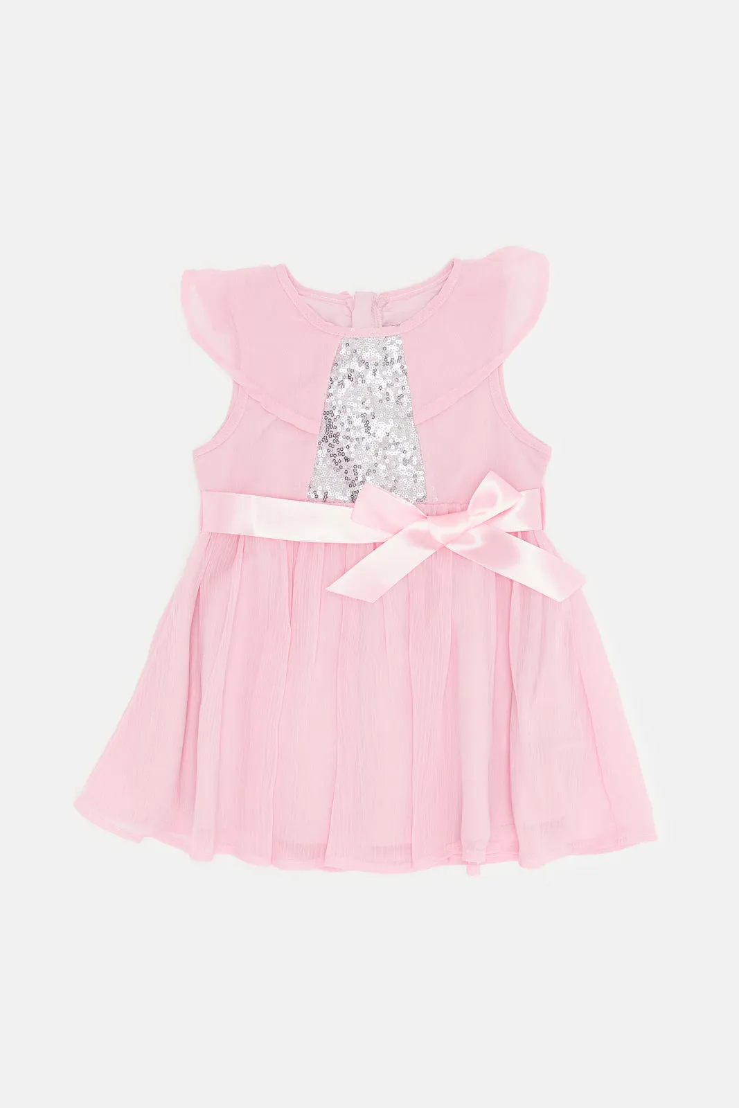 Infant Girls Pink Sequin Yoke Dress