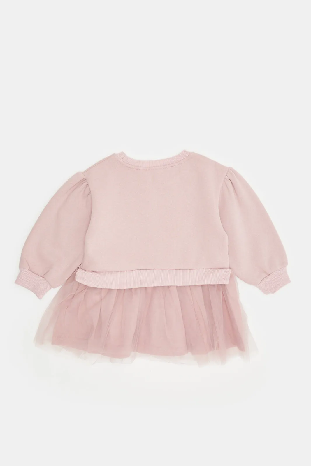 Infant Girls Pink Sweat Dress with Tulle Skirt and Sequin Bow