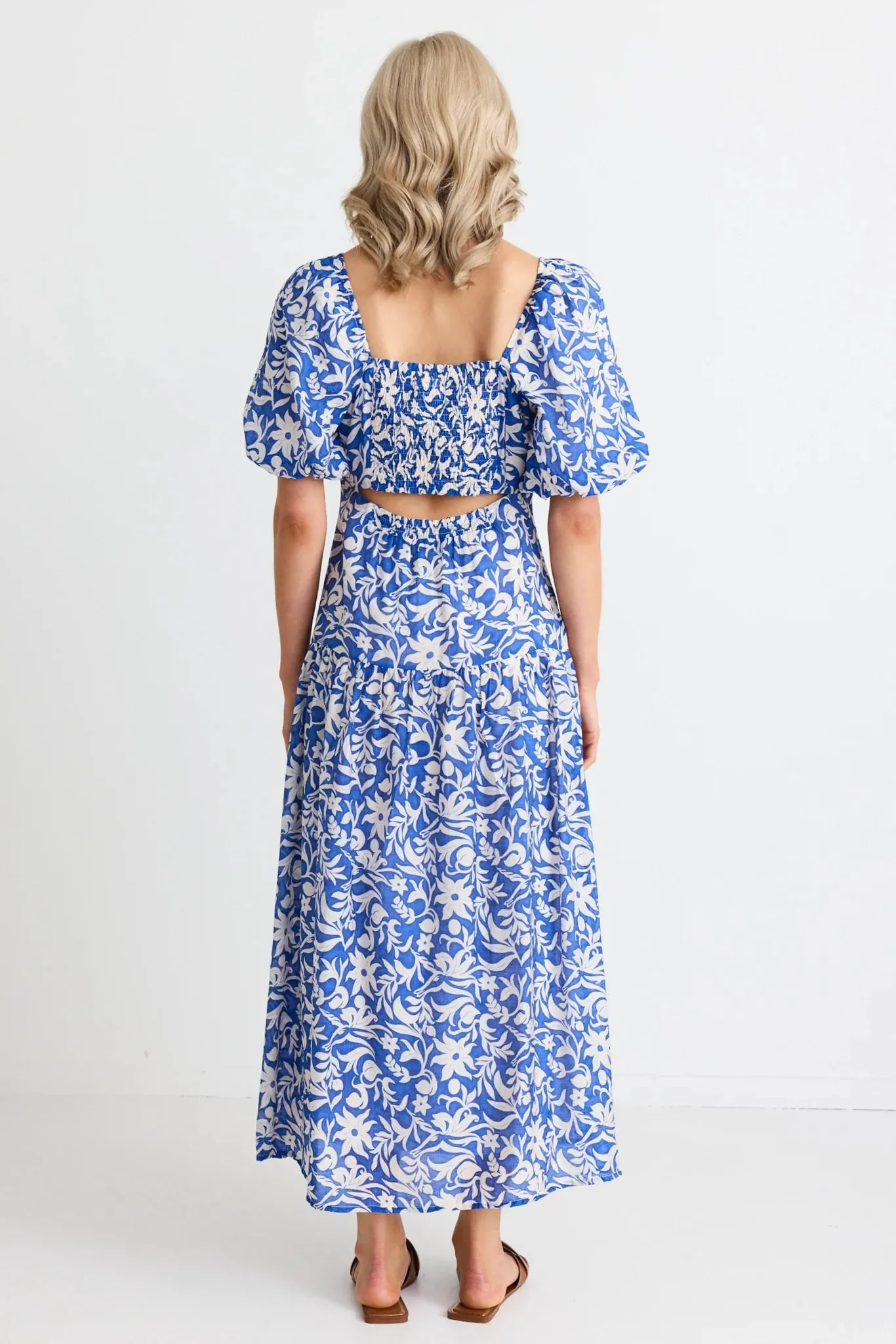 Ivy and Jack Tranquillity Blue Batik Tiered Midi Dress