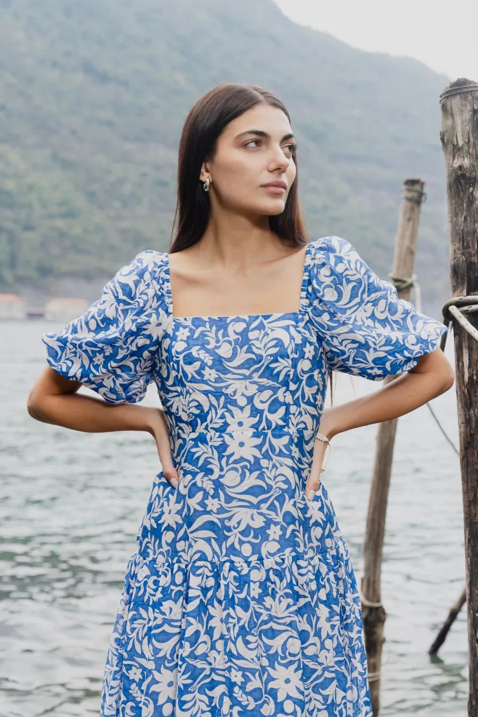 Ivy and Jack Tranquillity Blue Batik Tiered Midi Dress