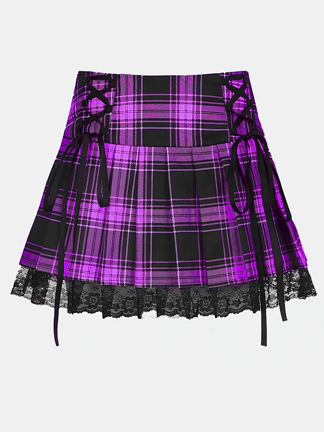 Lace Plaid Pleated Mini Gothic School Girls Uniform Mini Skirt For Spring  Summer