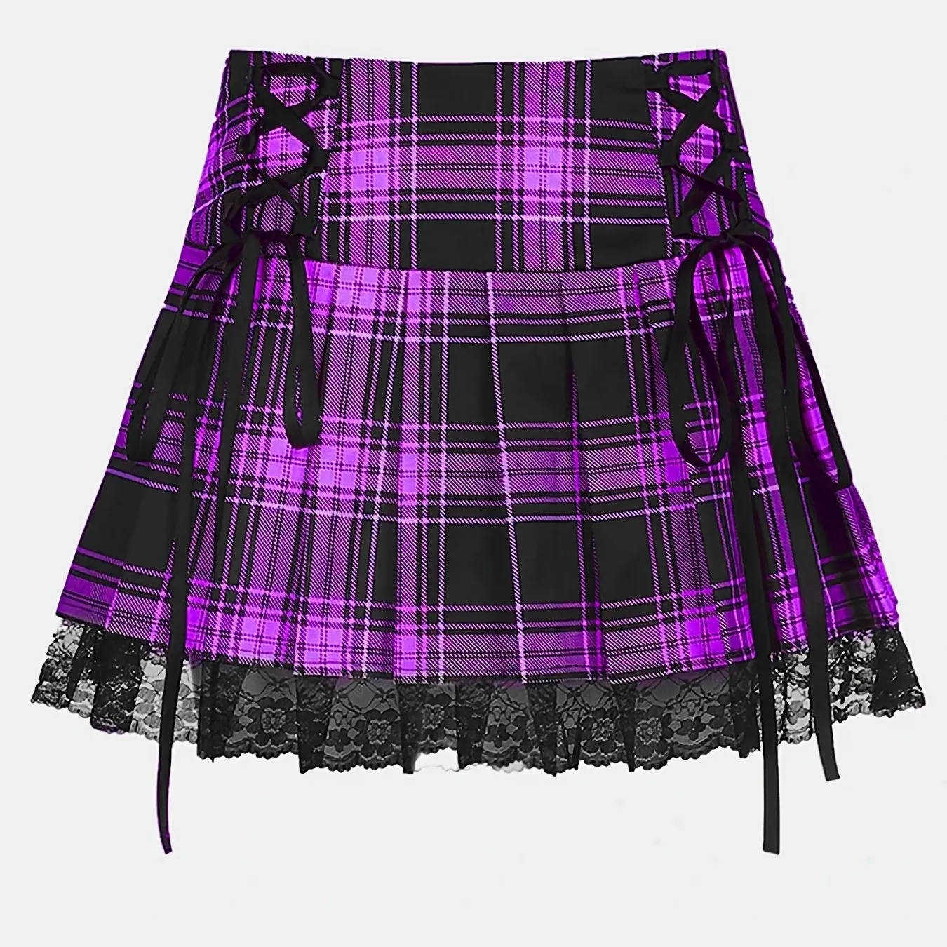 Lace Plaid Pleated Mini Gothic School Girls Uniform Mini Skirt For Spring  Summer