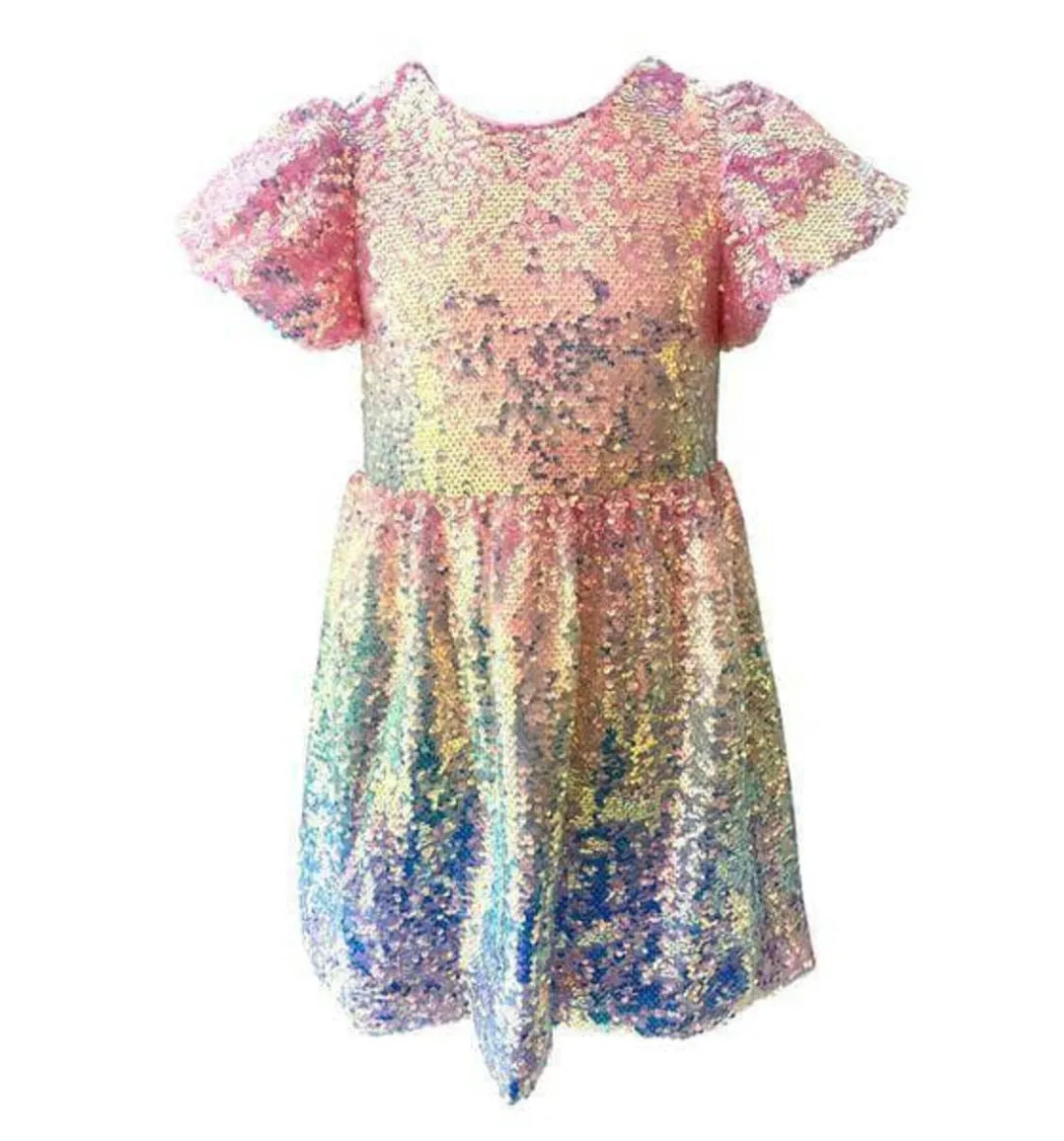 Lola and The Boys Sequin Ombre Puff Sleeve Dress