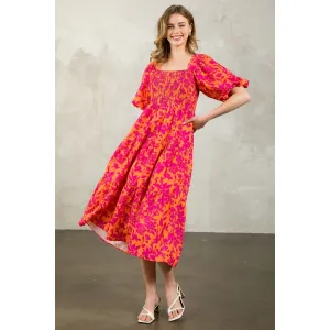 Loretta Puff Sleeve Tiered Print THML Dress