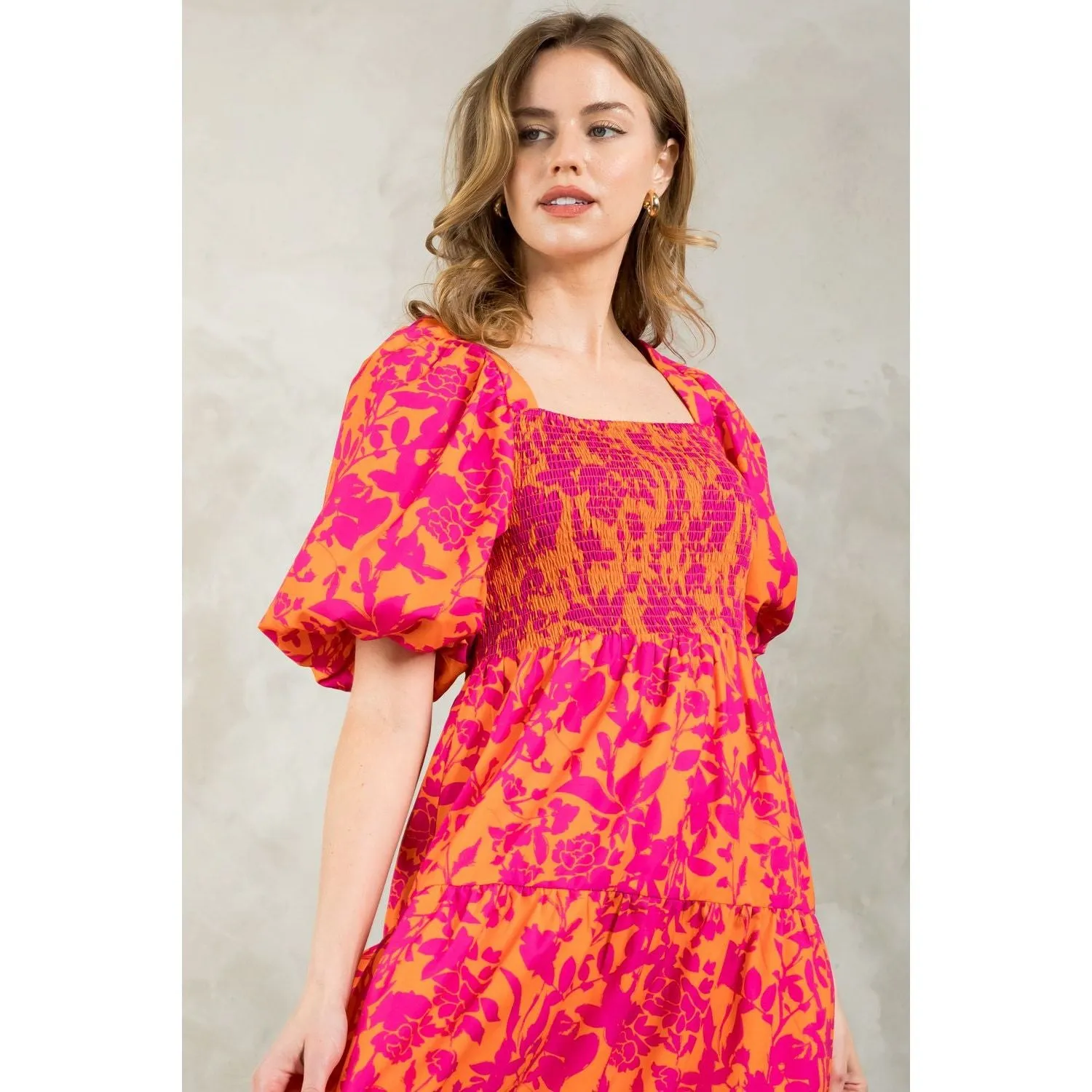 Loretta Puff Sleeve Tiered Print THML Dress