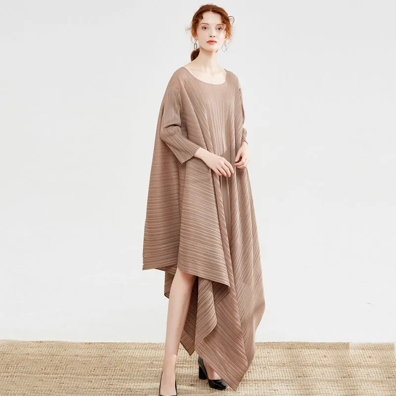 Miyake Pleated Tie-Back Irregular Hem Dress