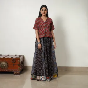 Multicolor - Block Print Cotton 24 Kali Patchwork Ajrakh Long Skirt 07