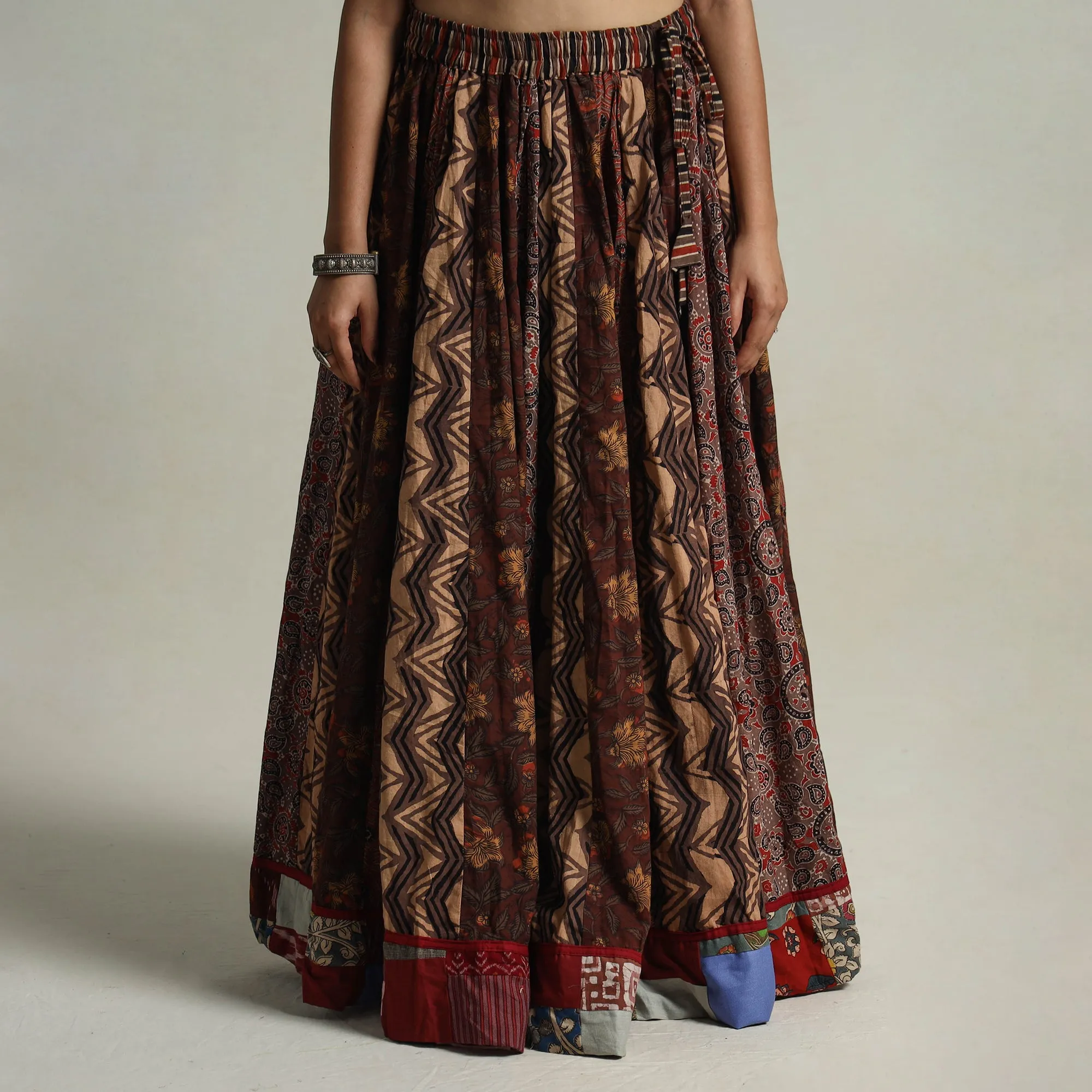 Multicolor - Kutch Block Printed 24 Kali Cotton Long Skirt 08