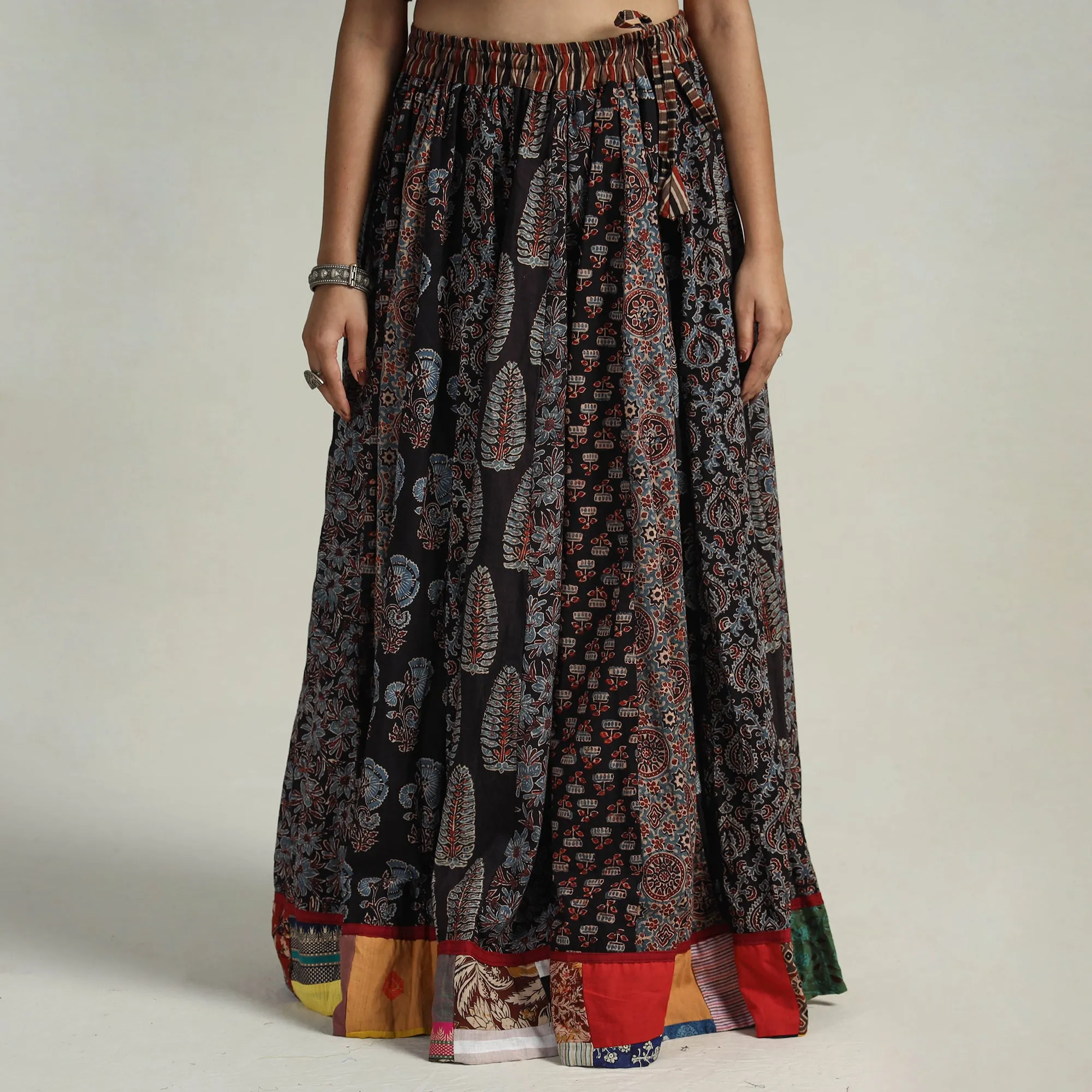 Multicolor - Kutch Block Printed 24 Kali Cotton Long Skirt 09