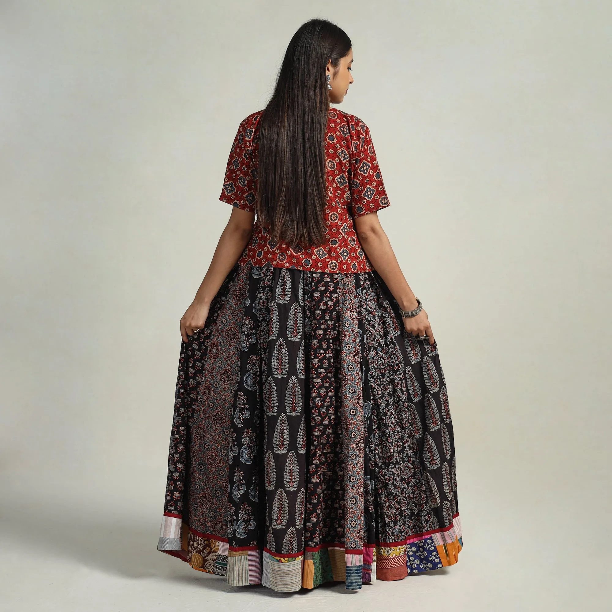 Multicolor - Kutch Block Printed 24 Kali Cotton Long Skirt 09