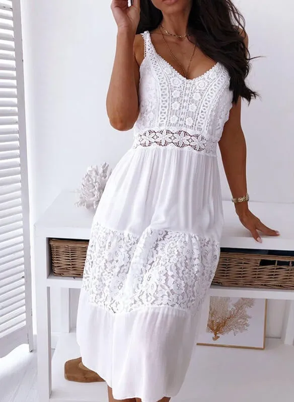 New European And American Style Sexy Lace Splicing Sling Dress