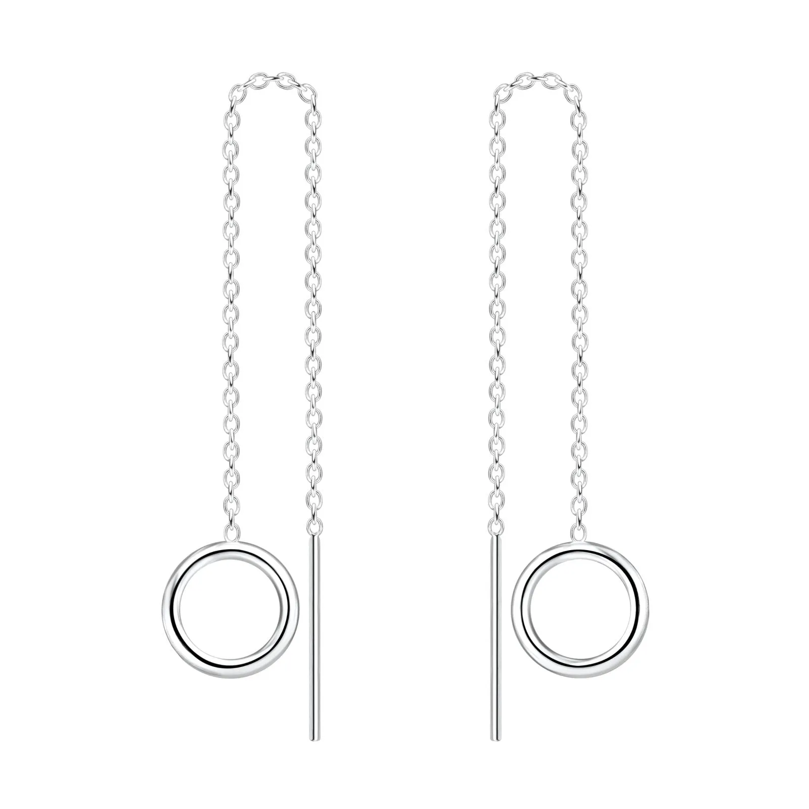 Open Circle Threader Chain Earrings